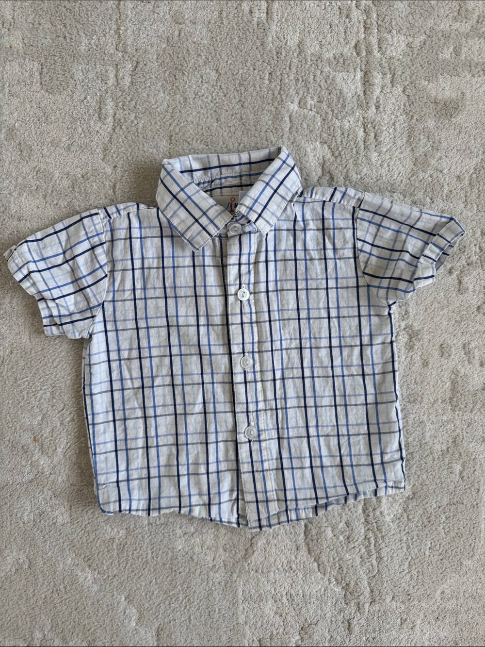 Boys White & Blue Plaid Short-Sleeve Button-Down Shirt